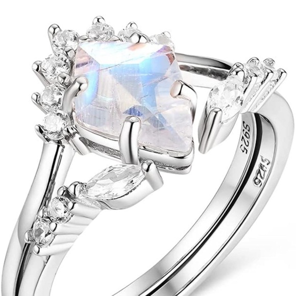 14k Vintage Kite Moon Stone Diamond Engagement Wedding Rings